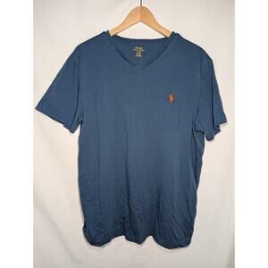 Polo Ralph Lauren Mens T-Shirt Size L V-Neck Blue Short Sleeve Pony Logo staple